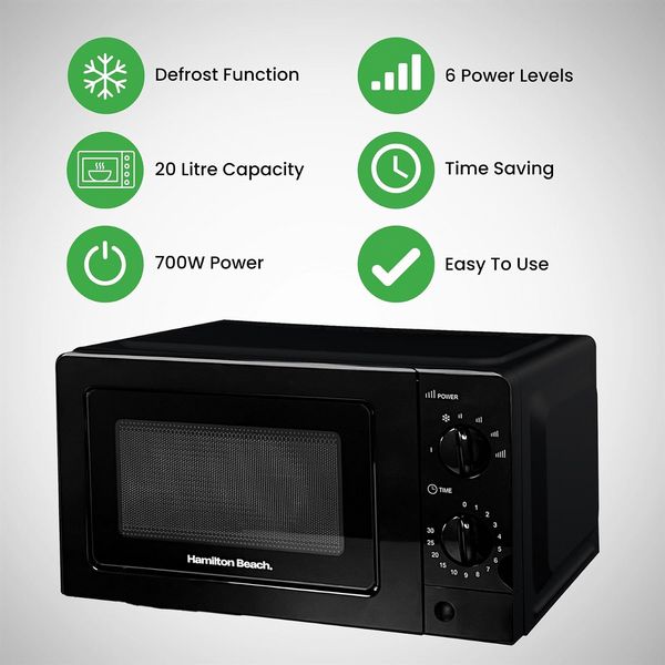 Hamilton Beach 700W 20L Microwave With Glass Door Black Open Box